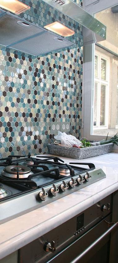 Backsplash w kuchni mozaika heksagony Onix Ambiente Hexagonal Aquamarine - Onix Mosaico